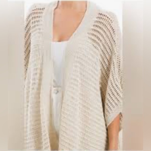 Max Studio Beige Open Weave Lightweight Cardigan NWT Size 2X - Picture 2 of 11